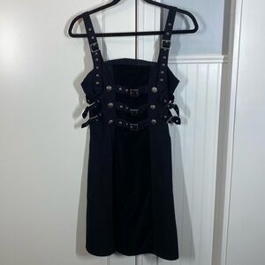 Funhouse NYC Steampunk Gothic Mini Dress Black Buckles punk sexy witchy Y2K